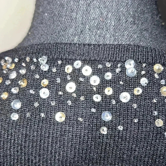 Garnet Hill Women’s Black Silk Cashmere Blend Sequin Collar Cardigan Large - Picture 6 of 13